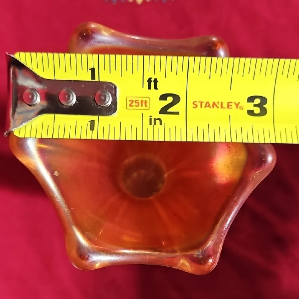 Vintage Marigold Carnival Glass Swung Bud Vase Iridescent Morning Glory